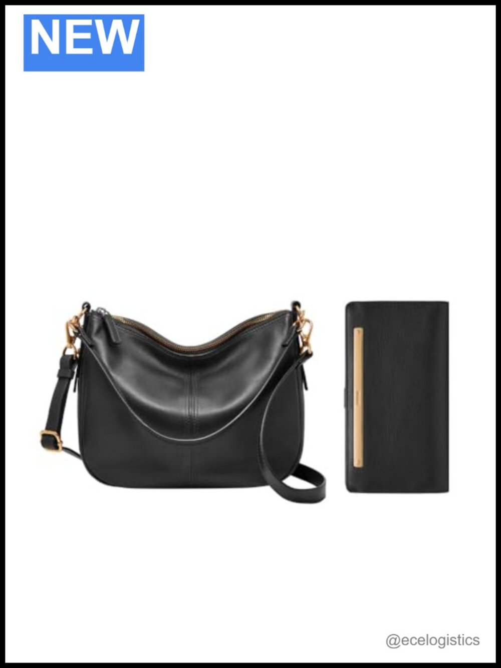 Fossil Leather Crossbody Bag with Liza Wallet Set - Adjustable Shoulder Strap